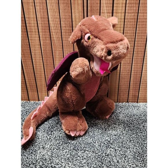 Dakin Dragon Plush 1983 Stuffed Animal 10" Burgundy Pink Red Mauve 80s Kids #A73 - Picture 1 of 7